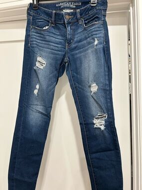 American Eagle Outfitters Women's Distressed Skinny Jeggings - Dark Blue